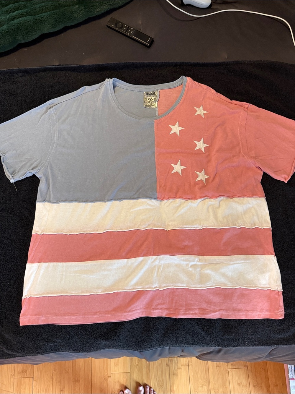 Vocal Colorblock Flag Tee in Light Blue, Pink & White